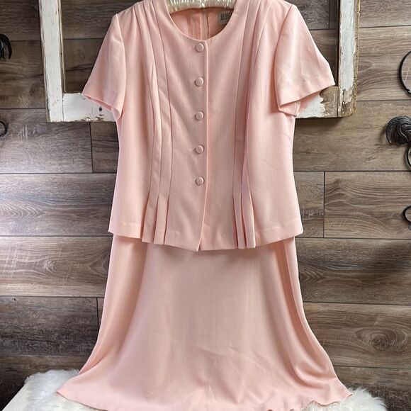 JULIAN TAYLOR Womens Vintage Pink Button Front Peplum Dress A-Line Size 14 - Picture 2 of 12